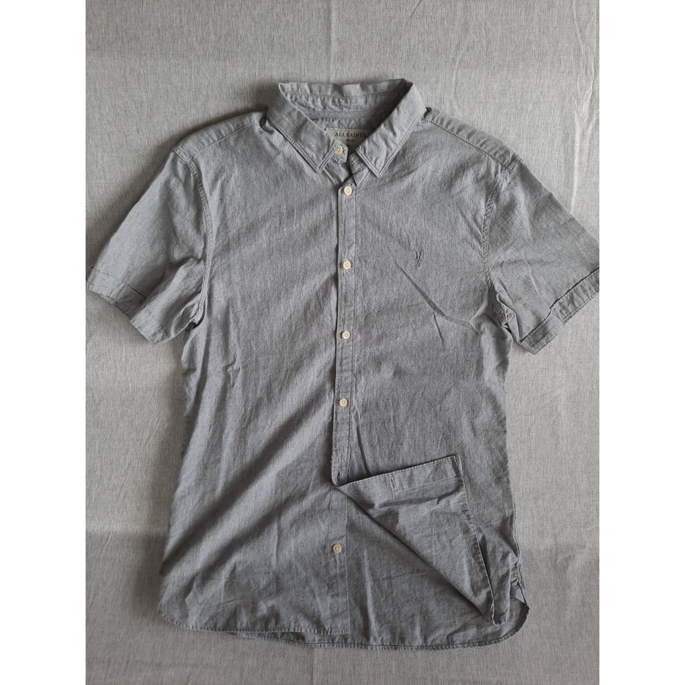 All Saints Men Small Classic Button Down Shirt Short Sleeve Heather Gray